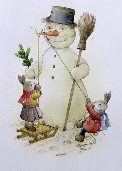 Schneemann und Hasen von Kestutis Kasparavicius